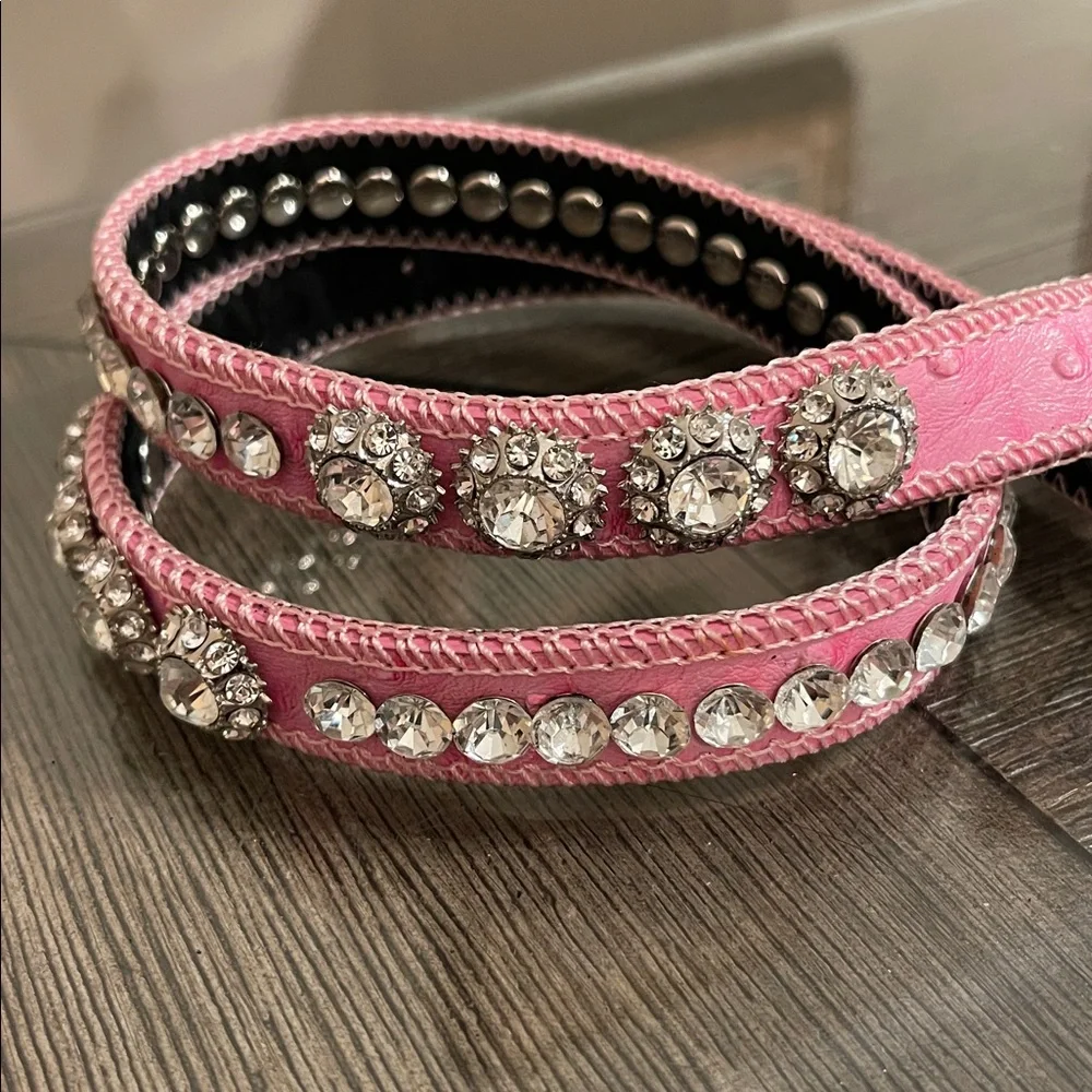 SHYANNE GIRL'S OSTRICH PRINT RHINESTONE BELT Pink Rhinestone Studded Belt